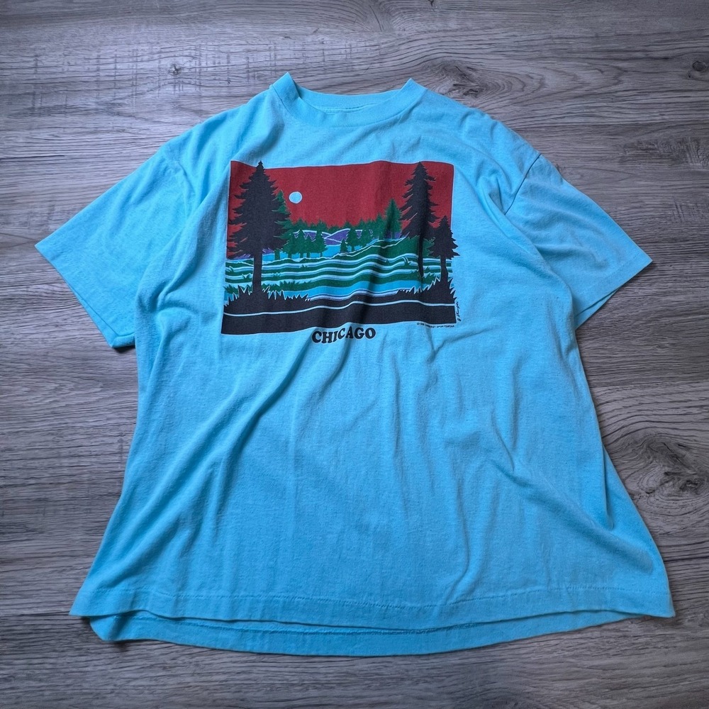 Delta Chicago Graphic T-Shirt Mens XL Blue Vintage 1992 Nature Single Stitch USA